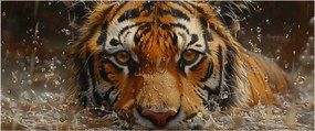 Obraz - Portrét tigra vo vode (120x50 cm)