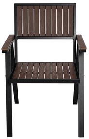 Set 2 záhradných stoličiek HWC-J95, hliník imitácia dreva - rám čierna, tmavo hnedá
