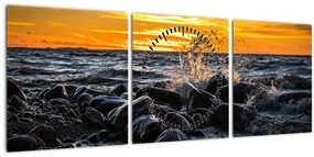 Obraz morských vĺn (s hodinami) (90x30 cm)