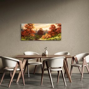 Obraz rieky v jesennej krajine, olejomaľba (120x50 cm)