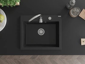 Mexen Elix granitový drez 1-komorový 600 x 500 mm, čierny, sifón chróm - 6525601005-77