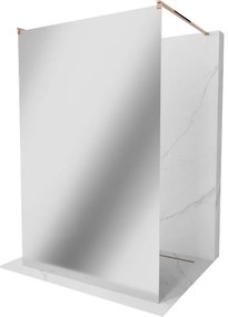 Mexen Kioto, priechodná sprchová zástena 110 x 200 cm, 8mm sklo s efektom zrkadla, 2x zlatá stabilizačná rozpera, profil ružové zlato, 800-110-002-60-50