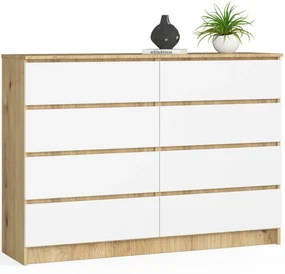 Komoda Kuba 140 cm 8 zásuviek dub artisan/biela