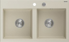 Mexen Hektor granitový kuchynský drez 2-komorový 800 x 480 mm, béžový, sifón chróm - 6521802000-69