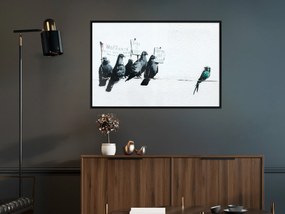 Artgeist Plagát - Xenophobic Pigeons [Poster] Veľkosť: 45x30, Verzia: Čierny rám s passe-partout