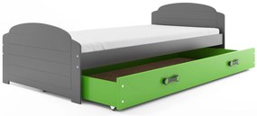 Interbeds Jednolôžková posteľ Lili2 Grafit pre teenagerov 200x90 s matracom a šuplíkom - zelená