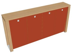 Stredná šatníková skriňa Verno+ 260 x 46 x 130 cm, sklenené dvere, dub svetlý / oranžová