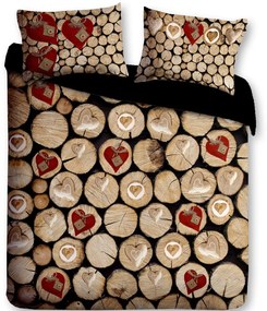 Gipetex Natural Dream 3D talianská obliečka 100% bavlna Catasta Tronchi - polienka&srdce - 220x200 / 2x70x90 cm