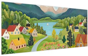 Obraz - Dedina v horách (120x50 cm)