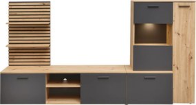 Obývacia  stena Heathrow, dub artisan/antracit, s osvetlením