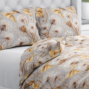 Biante Bavlnené posteľné obliečky Sandra SA-517 Jesenné púpavy na sivom Predĺžené 140x220 a 70x90 cm