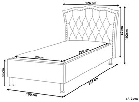 Zamatová posteľ 90 x 200 cm sivá METZ Beliani