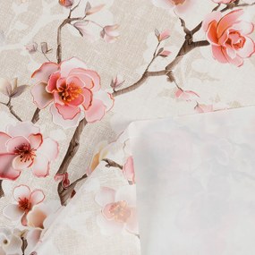 PVC obrus Ružové kvety sakury na režnom PV-205 - metráž š. 140 cm