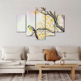 Obraz - Akvarelový vtáčik na strome (150x105 cm)