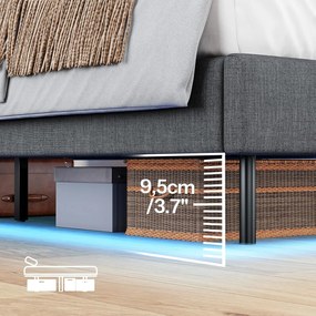 Dvoulůžková postel Timaro 160x200 s nabíjecí stanicí a LED osvětlením šedá