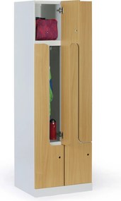 Kovová šatníková skrinka S1 Z, 4 oddiely, 1850 x 600 x 500 mm, kódový zámok, laminované dvere, buk
