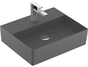 VILLEROY &amp; BOCH Memento 2.0 závesné umývadlo s otvorom, bez prepadu, 500 x 420 mm, Graphite, s povrchom CeramicPlus, 4A2251I4