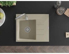 Mexen Ben, 1-komorový granitový drez 600x500x190 mm, ľavý+ chrómový sifón, béžová, 6522605000-69