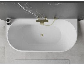 Mexen Oval, voľne stojaca nástenná vaňa 170 x 80 cm, biela, zlatý matný prepad, 52671708000-55