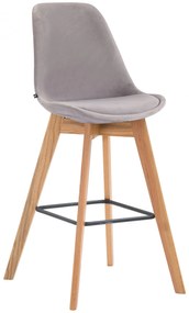 Barová stolička Metz ~ zamat, drevené nohy natura - Sivá