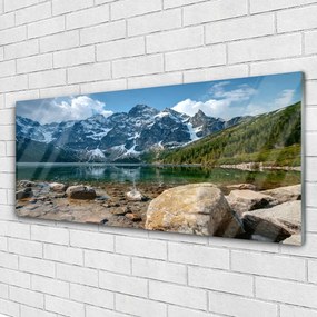 Obraz na akrylátovom skle Hora jazero príroda 125x50 cm
