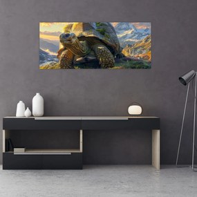 Obraz - Korytnačka a horská krajina (120x50 cm)