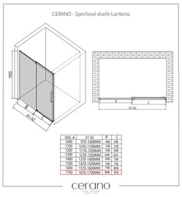 CERANO - Sprchové posuvné dvere Lantono L/P - 8 mm - čierna matná, grafitové sklo - 170x195 cm, CER-CER-8050BD7242
