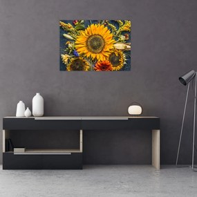 Sklenený obraz - Jesenné kvety (70x50 cm)