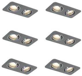 Sada 6 zaoblených zapustených bodových svetiel Gunmetal GU10 50 mm nastaviteľné IP44 2-svetlá - Alberto