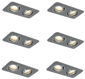 Sada 6 zaoblených zapustených bodových svetiel Gunmetal GU10 50 mm nastaviteľné IP44 2-svetlá - Alberto
