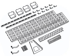 Panel na náradie a boxy ELEMENT SYSTEM, sada s 19 držiakmi na náradie a 4 boxy