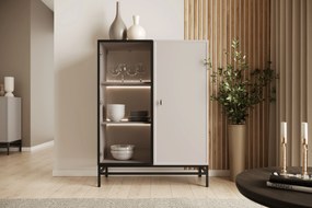 Vitrína Lorini 100 cm na stojane - kašmírová / čierna úchytka T