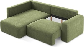 Zelená ženilková rozkladacia/s úložným priestorom rohová pohovka (ľavý roh/do L) Kona – Makamii