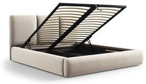 Krémová zamatová čalúnená dvojlôžková posteľ s úložným priestorom s roštom 200x200 cm Brody – Mazzini Beds