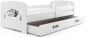 Interbeds Filip jednolôžková posteľ 160x80 + zásuvka biela s autíčkom