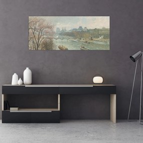 Obraz - Camille Pissarro, The Louvre, Afternoon, Rainy Weather, reprodukcia (120x50 cm)
