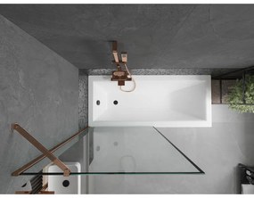 Mexen Next, vaňová zástena 1-krídlová 90 x 150 cm, fixné krídlo, 6 mm číre sklo s čiernym vzorom, ružové zlato profil, 895-090-000-00-70-60