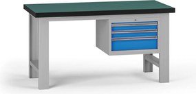 Pracovný stôl do dielne G8, 1500 x 750 x 800 mm, 1x kontejner, 3 zásuvky, modrá