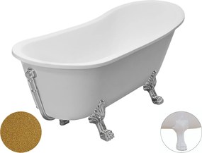 Besco Akrylátová voľne stojaca vaňa Olaya Glam Z 160x68 s prepadom BESCO-Typ výpuste: Click-Clack s prepadom, chróm, BESCO-Nôžky: Biela