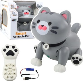 LEAN Toys Interaktívna robotická mačka na diaľkové ovládanie RC sivá