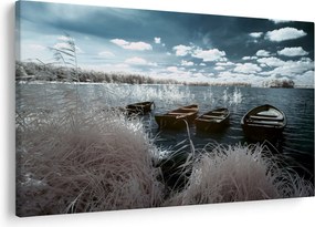 Obraz - Drevené loďky na jazere (90x60 cm)