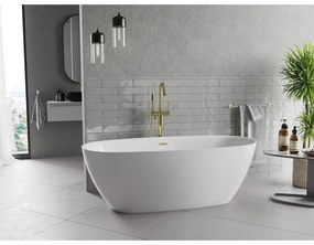 Mexen Luvo Slim, voľne stojaca vaňa 170 × 75 cm, biela lesklá, zlatý matný prepad, 52801707500-55