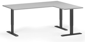 Výškovo nastaviteľný stôl, 180x140 cm, 3 motory, L/P, čierna podnož, sivá