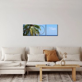 Obraz palmy na pláži (s hodinami) (90x30 cm)