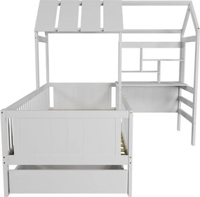 Biela detská posteľ domček s úložným priestorom a stolom