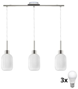 LED luster na lanku HARMA 3xE27/60W/230V matný chróm/biela