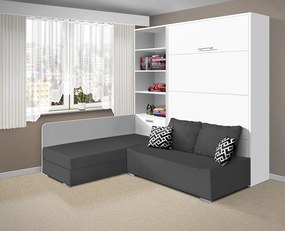 Nabytekmorava Sklápacia posteľ s pohovkou VS 21075 - 200x160 cm farba pohovky: Krémová, Typ farebného prevedenia: Antracit / dvere biele LESK