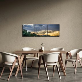 Obraz krajiny s lúčmi (s hodinami) (90x30 cm)