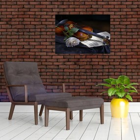 Sklenený obraz - Ruže a husle (70x50 cm)
