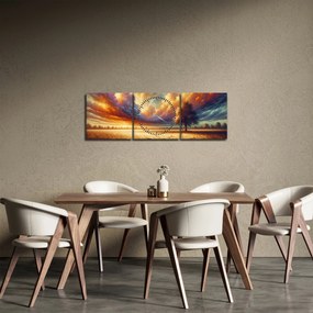 Obraz – Strom na poli (s hodinami) (90x30 cm)